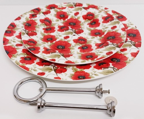 Red Poppy 2 Tier Cake Stand Fine Bone China Poppies sandwiches cupcakes display - Picture 5 of 6