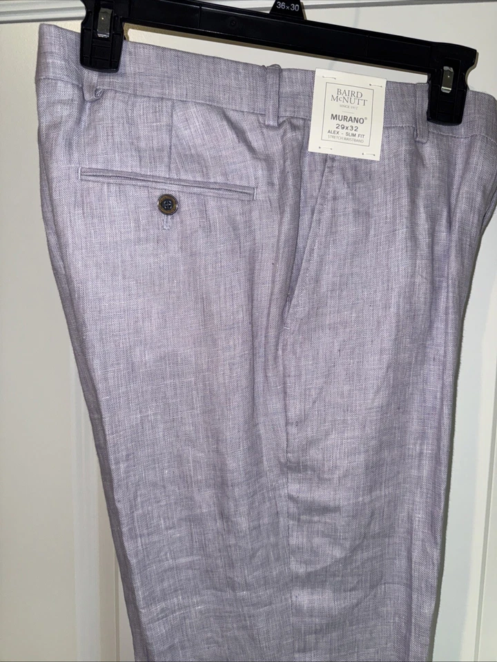 Pantalones de vestir de lino Murano Baird McNutt ALEX 29x32 calce ajustado lavanda plano frente nuevo con etiquetas Foto 2 de 4