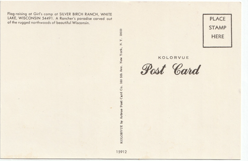 flag raising at girls camp Silver Ranch White Lake Wisconsin Kolorvue postcard - Picture 3 of 3