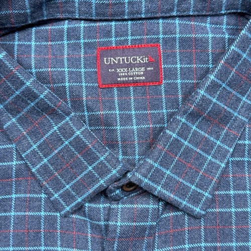 Untuckit Shirt Mens 3XL Blue Red Stripe Flannel Long Sleeve Casual Button XXXL - Picture 5 of 9