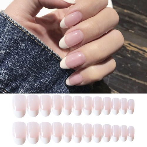 French White Gradient Nail Decor Press On Nails 24Pcs Fake Nail Nails Extensi x - Picture 3 of 16