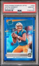 2020 Donruss Optic Justin Herbert Rated Rookie Blue Hyper Prizm PSA 10 Gem Mint