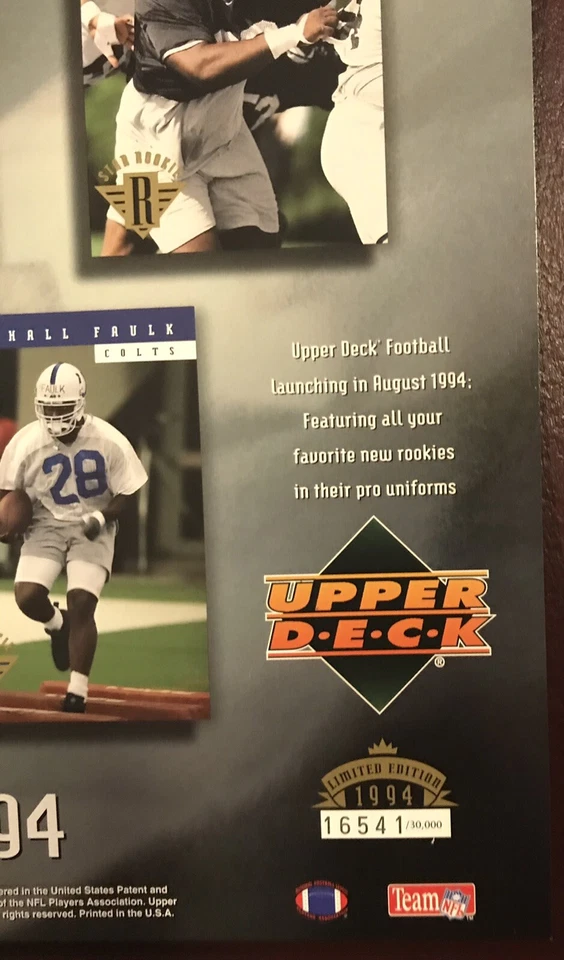 1994 Upper Deck Rookies Class NFL Numbered Promo Sheet - Marshall Faulk - Image 2 of 4