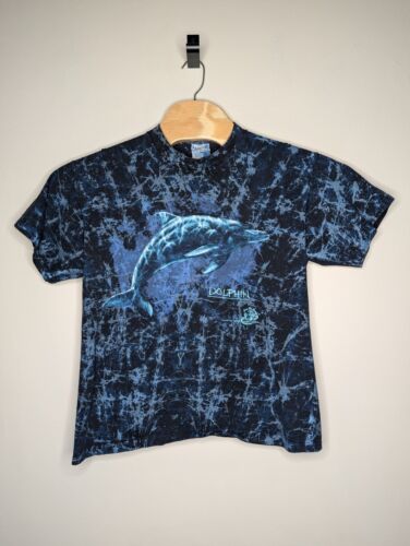 Vintage 1986 Dolphin Shirt Large All Over Print Save the Earth Blue Wild Oats - Bild 2 von 10