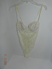 VTG Ivory Bridal Satin Lace Victorias Secret Lingerie Teddy Sz S gold label