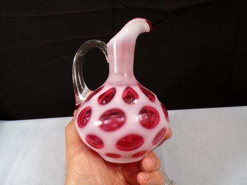 Fenton Cranberry Opalescent Glass Coin Dot Cruet w/ Stopper - Picture 4 of 10