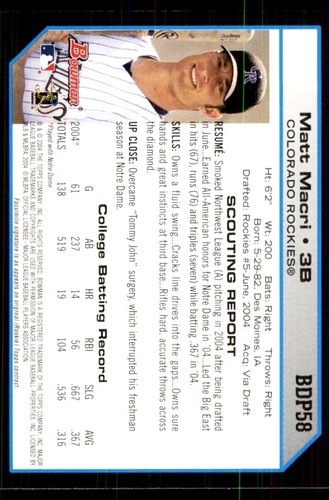 2004 Bowman Matt Macri Baseball Cards #BDP58 - Picture 2 of 2