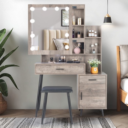 Large Vanity Set with 10 LED Lights and Charging Station Makeup Vanity Dressing - Picture 3 of 10