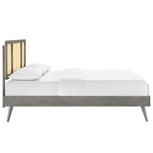 Modway Kelsea Cane Rattan and Wood Full Platform Bed with Splayed Legs in Gray - Picture 4 of 4