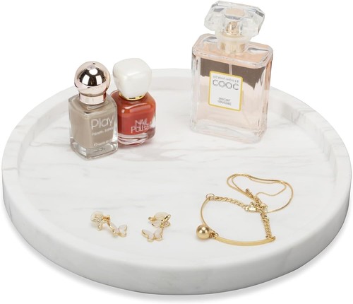 WORHE Natural Marble Tray for Bathroom, Vanity, Dresser, Counter or Home Decor, - Picture 8 of 13