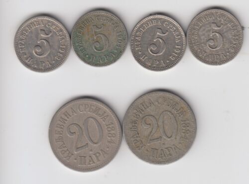 Serbia 1884-1912 Lot of 6 coins 5 Para & 20 Para KM#18 & KM#20 - Picture 1 of 6