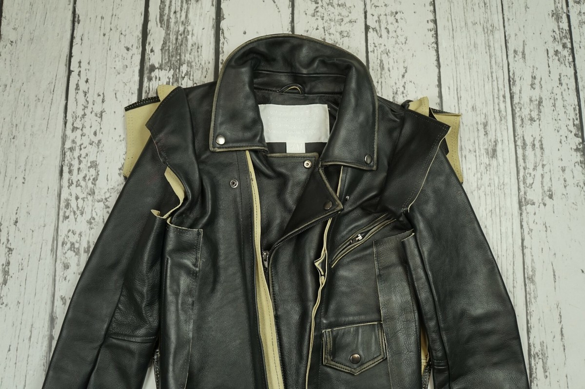 Used MAISON MARTIN MARGIELA H&M Black Leather Moto Jacket Used MAISON MARTIN MARGIELA H&M Black Leather Moto Jacket