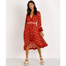 NWT Spell & The Gypsy Women's Red Copper Jewel Soiree Midi Dress Size XS