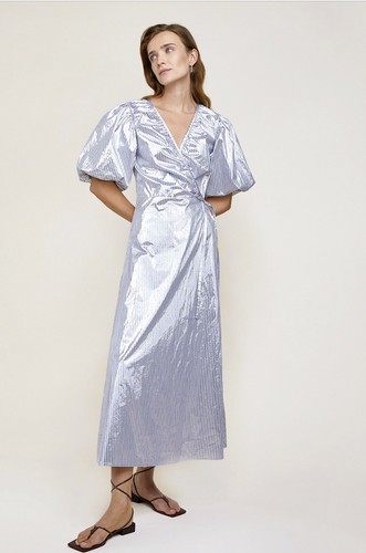 Les Coyotes De Paris Silver Wrap Audie Dress S Glitter FR36-AU8 Puffy Sleevesđź‘‘ - Picture 4 of 20