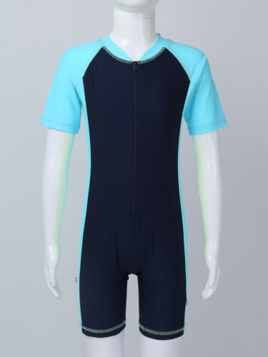 Kids Girls Swimming Costume Short Sleeve Zippered Swimsuit Rash Guard UPF 50+ - Picture 127 of 157