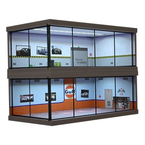 US Diorama 1:64 Garage Model LED Lighting Parking Lot Model Cars Display Case US - Picture 21 of 115