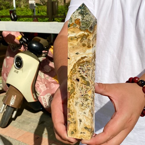 1.48LB Restoration of Natural Ocean Jade Crystal Mineral Pillar obelisk - 第 6/12 張圖片