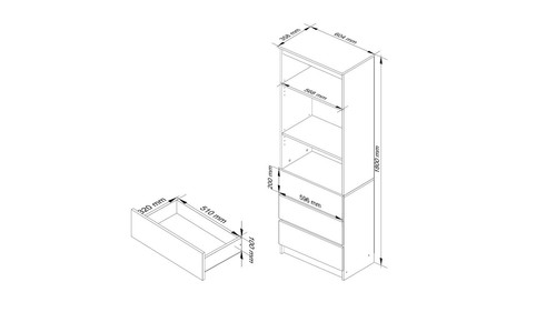 Büro-Bücherregal CLP 60 cm | 3 Schubladen 2 Einlegeböden Stehend | 180x60x35cm - Bild 4 von 4