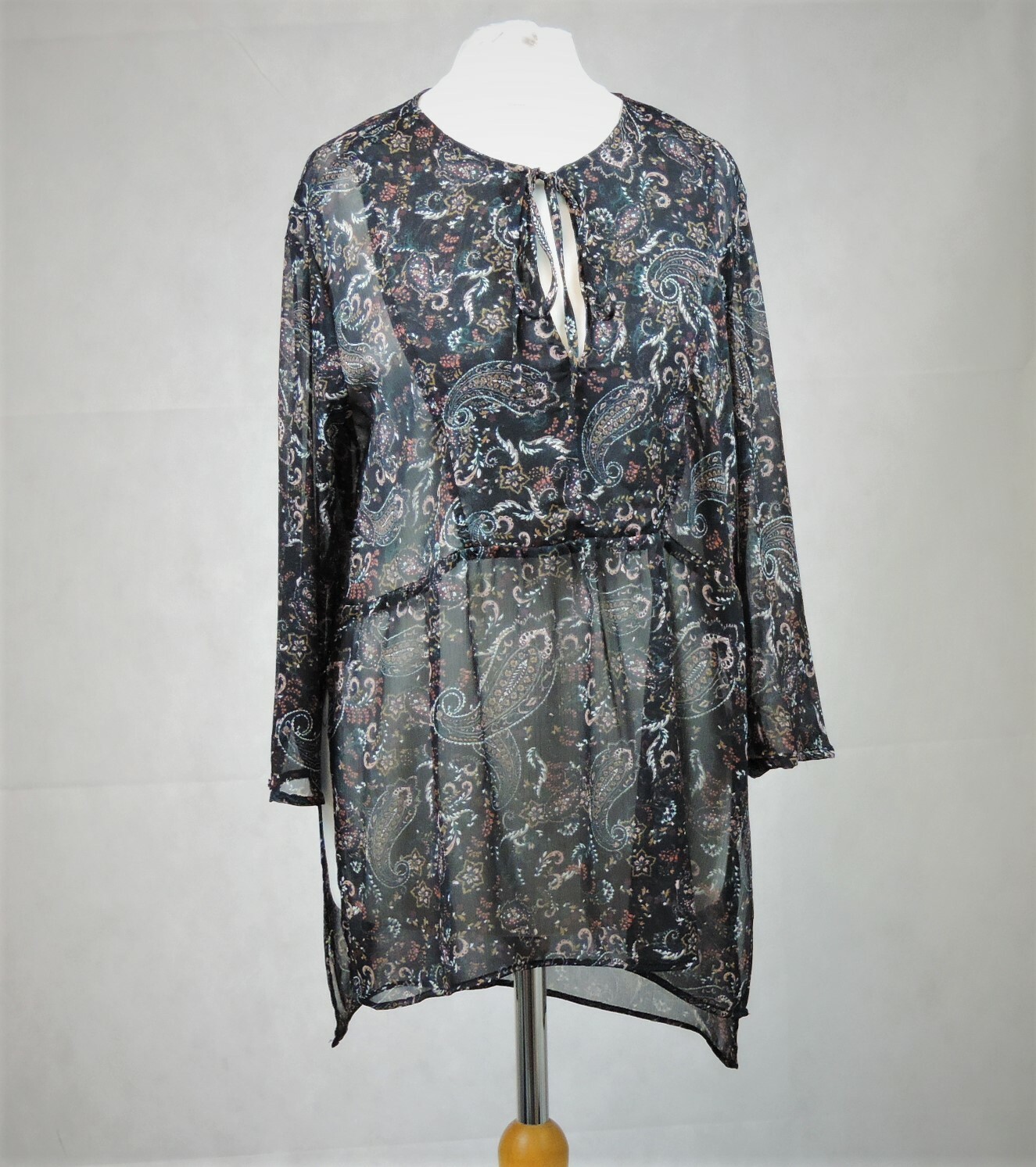 Bershka Black Floral Print 3/4 Sleeve Sheer Blouse Size S Rrp £33 CR019 AA 02 image 2