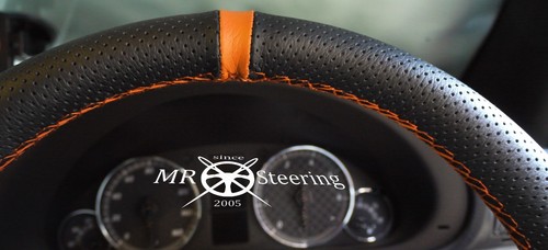 FOR 04+ MERCEDES SLK R171 PERFORATED LEATHER STEERING WHEEL COVER + ORANGE STRAP - Picture 2 of 6