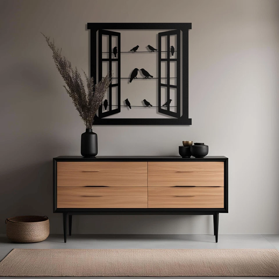 Pájaros en la ventana, arte de pared de metal para pájaros, arte de pared extra grande, decoración de pared para pájaros Foto 3 de 4