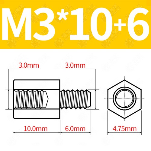 Single Head Hexagonal Copper Column M3/M4 Thread Copper Studs Standoff Spacer - Picture 13 of 41