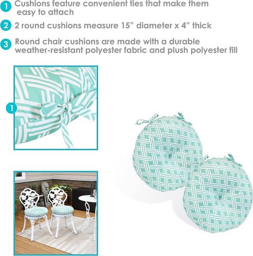 Sunnydaze Polyester Outdoor Bistro Seat Cushions - Set of 2-15-Inch - Picture 4 of 6