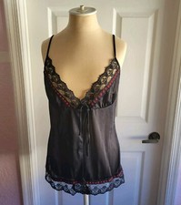 Vintage Petra Fashions Black And Red Lace Camisole Lingerie Size M Tie Front Usa