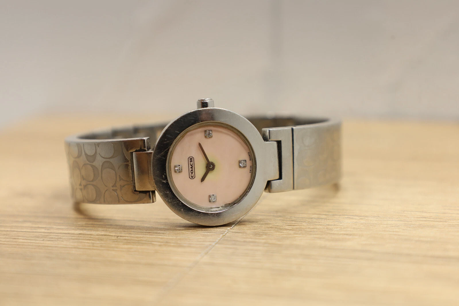 Orologio Coach DONNA Bracciale Swiss made 0185 Rosa MOP Quadrante Diamante Nuovo Batt 6 5"