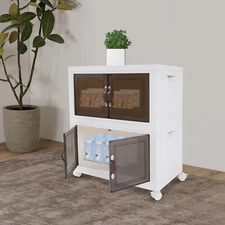 2-Layer Large Capacity Miscellaneous Storage Containers Box Cabinet w/ 4 Wheels