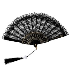 Foldable Lace Fan Handheld Chinese Vintage Style Hand Held Folding Lace Black