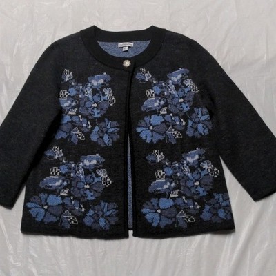 Croft & Barrow Vintage 100% Wool Blue Floral Print Cottage Cardigan Sweater NWOT