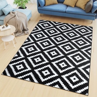 Black White Geometric Design Loop New Hand Tufted Carpet Fine  Wool Fine Qwality