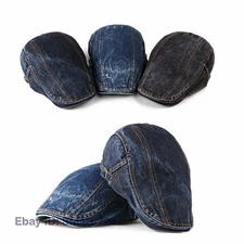 Men Denim Golf Driving Flat Cap Hat Gatsby Beret Summer Sun Caps Newsboy Vintage