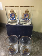 (4) Ralph Lauren Glasses Classic Polo Crest Germany Lowball Double Old Fashioned