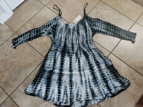 Cute Options Off-The-Shoulder Mini Dress Black Gray Tie Dye 3/4 Sleeves Size 3X - Picture 5 of 7