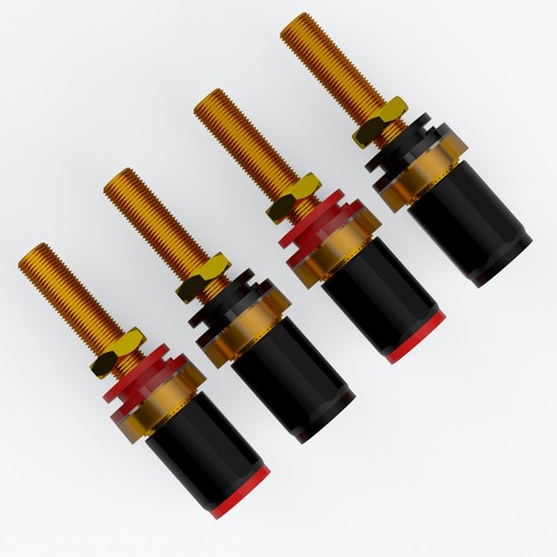 4pcs 24K Gold Plated High-end Brass Binding Post Set Screw/Solder 4.5mm Core New - Afbeelding 7 van 9
