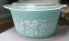 Vintage Blue Amish Butter print Pyrex 1 Qt Casserole Dish w/Lid