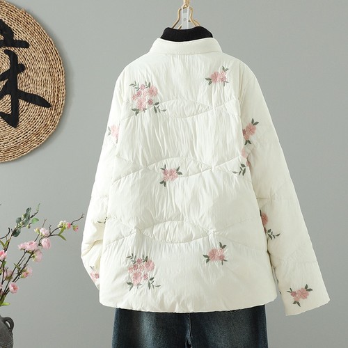 Lady Floral Embroidered Quilted Padded Jacket Womens Chinese Vintage Winter Coat - Picture 3 of 14