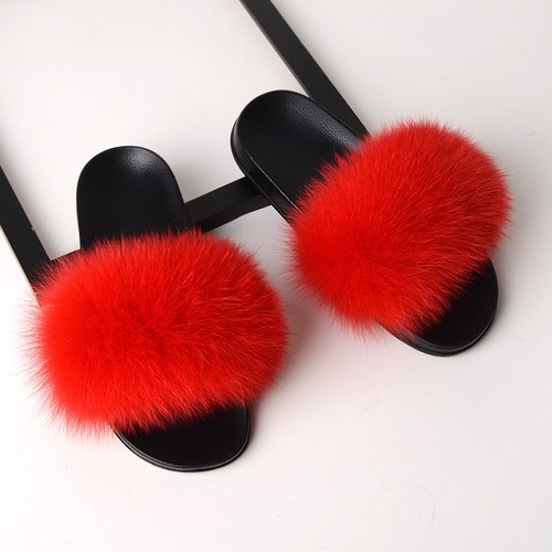 Real Fox Fur Slippers Shoes Women Fashion Sliders Summer Sandals Flip Flops UK! - Picture 30 of 30