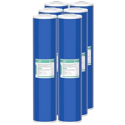 6 Pack 20''x4.5'' KDF Carbon Big Blue Whole House Water Filter Softener Cartridges
