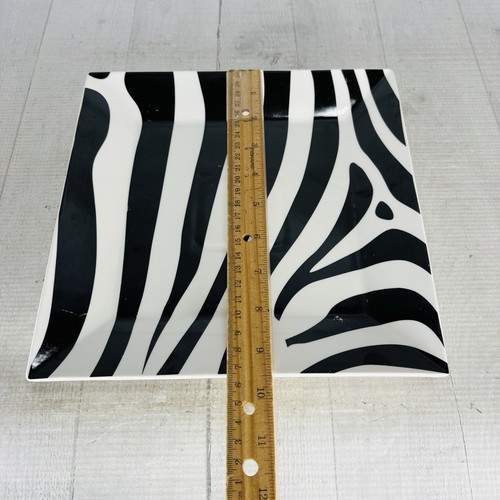 Steve & Won ZEBRA Black White Geometric Modern Square Porcelain Plates Set of 4 - Picture 11 of 20