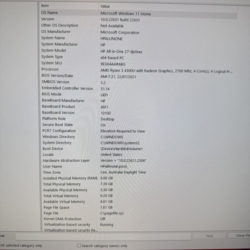 HP All-In-One 27" Ryzen 3-4300U 8GB RAM, 256GB SSD,  Windows 11 Home - Picture 3 of 7