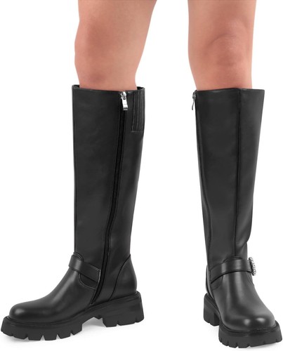Oh Mispares Womens Round Toe Knee High Boots Chunky Heel Lug Sole Riding... - Picture 5 of 118