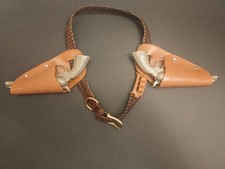 Very Nice Vintage 1960s Pair Hubley CHIEF CAP GUNS JA-RU Holsters  Leather Belt
