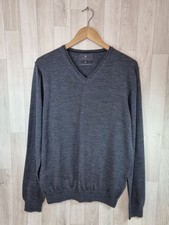 M S Men  s Large Slim Fit Merino Wool  Silk Charcoal Grey V-neck Jumper