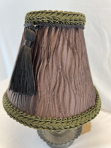 Eggplant & Olive Color Silk Clip On Lamp Shade with Black Tassel Accent  5" Tall - Picture 4 of 9