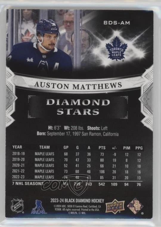 2023-24 Upper Deck Black Diamond Diamond Stars /299 Auston Matthews #BDS-AM - Image 2 of 2