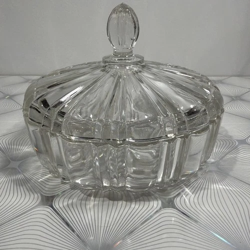 Vintage Covered Candy Dish Anchor Hocking Glass Old Cafe Clear