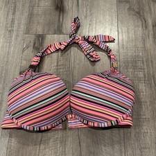 Victoria's Secret Swim The Hottie Halter 34DD Striped Bikini Top Underwire Coral